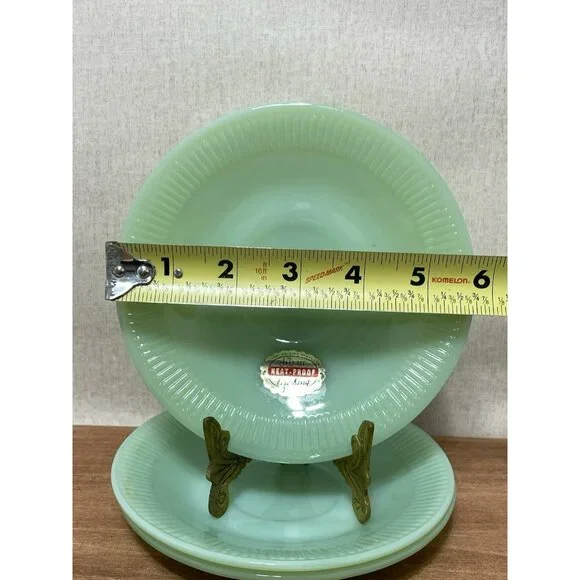 Jadeite Fire King Jane Ray Saucer Set Oven Ware Jadite USA Set Of 3 - Picture 5 of 7